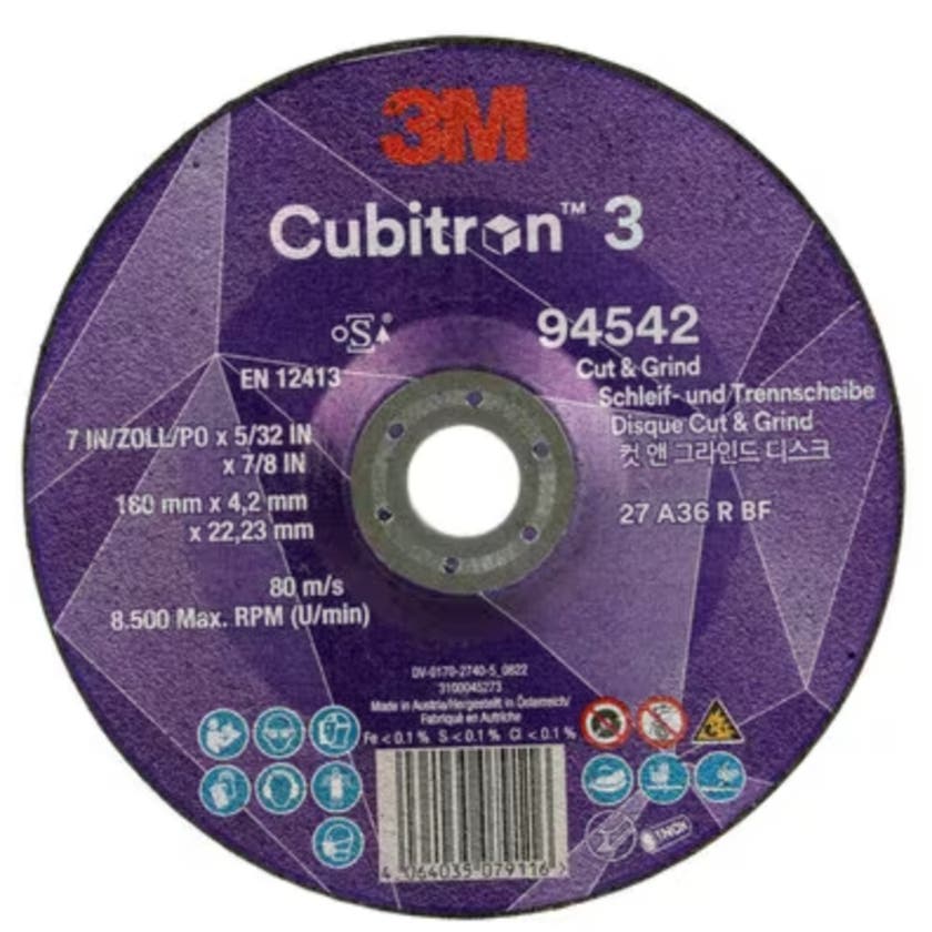 Cubitron 3 Cut and Grind Wheel , 94542, 36+, T27, 7 in x 5/32