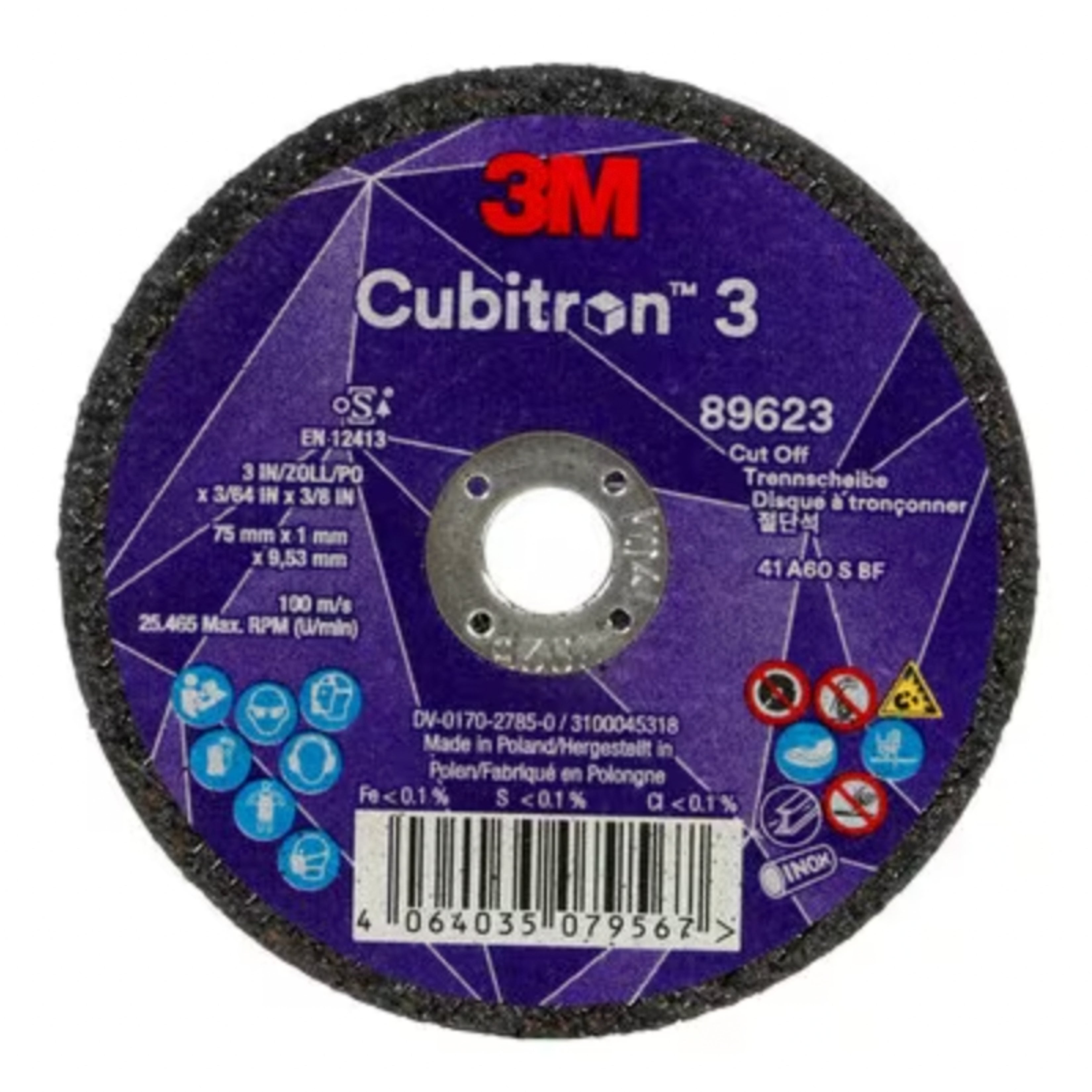 Cubitron 3 Cut-Off Wheel, 8962 3, 60+, T41, 75 mm x 1 mm x 9.