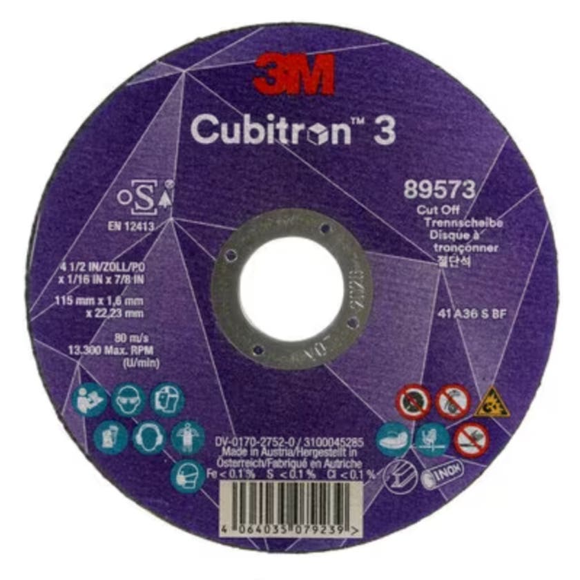 Cubitron 3 Cut-Off Wheel, 8957 3, 36+, T41, 115 mm x 1.6 mm x