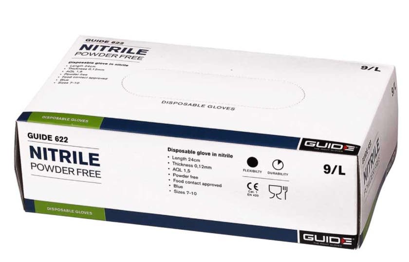 HANDSKE ENGÅNGS NITRIL 622 7 GUIDE OPUDRAD 100PAR/FP