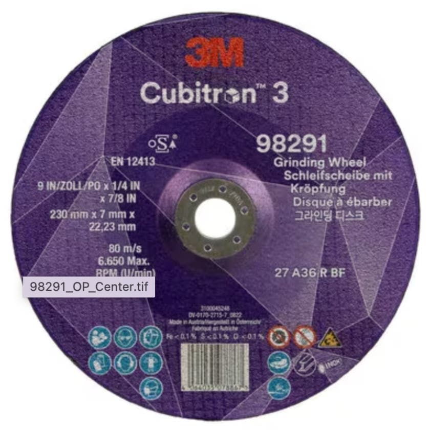 Cubitron 3 Depressed Center Gr inding Wheel, 98291, 36+, T27,