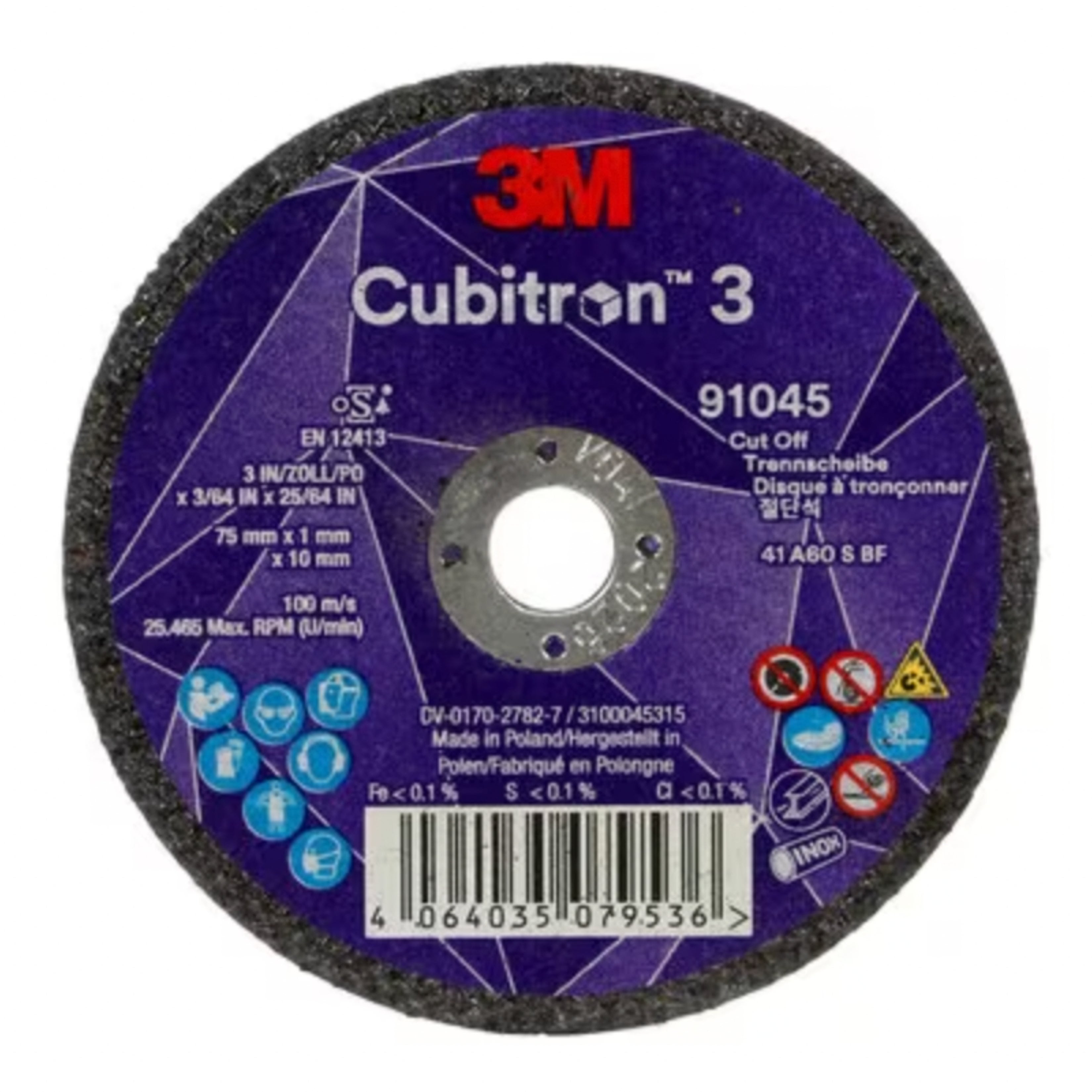 Cubitron 3 Cut-Off Wheel, 9104 5, 60+, T41, 75 mm x 1 mm x 10