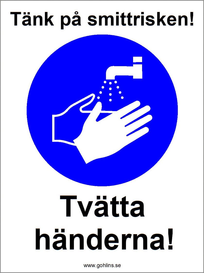 SKYLT "TVÄTTA HÄNDERNA" A5 297X210MM PVC