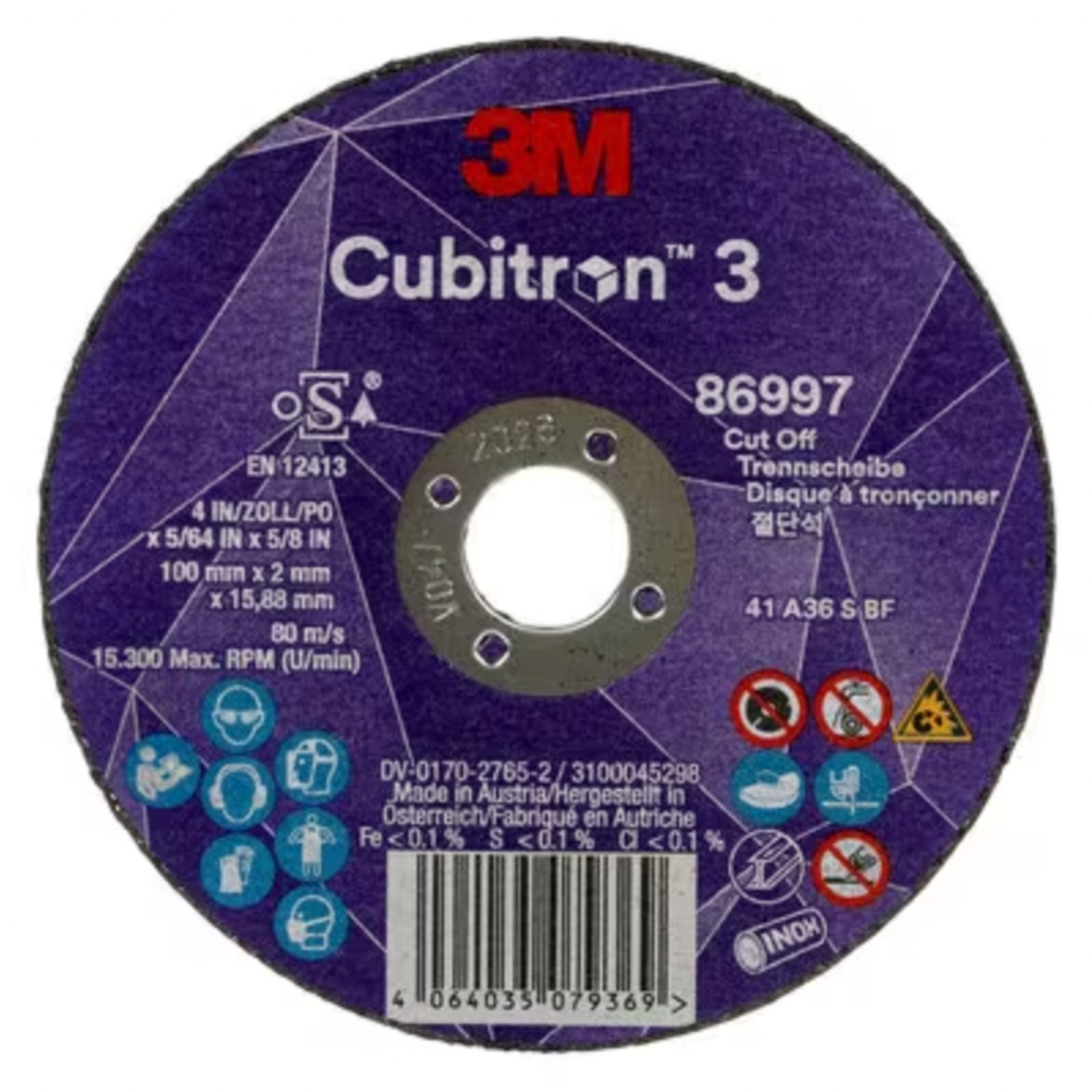 Cubitron 3 Cut-Off Wheel, 8699 7, 36+, T41, 100 mm x 2 mm x 1