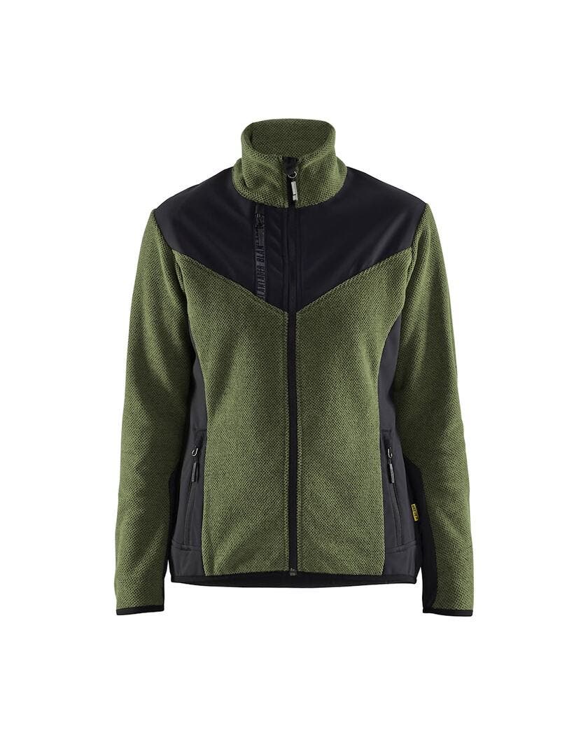Stickad Jacka med Softshell Da m Höstgrön/Svart L