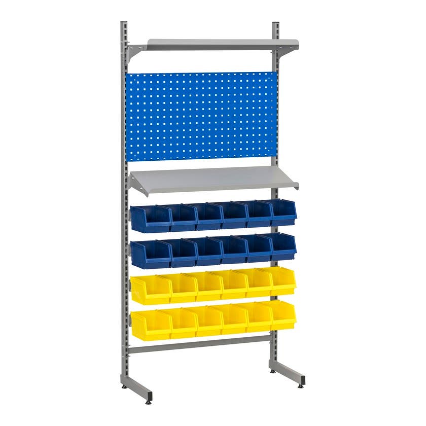 Komplett Enkelställ 4 inkl. 2 Hyllplan 24 Plastbackar