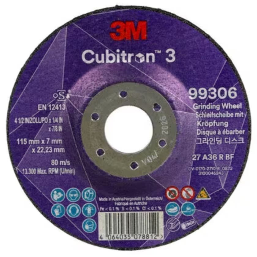Cubitron 3 Depressed Center Gr inding Wheel, 99306, 36+, T27,