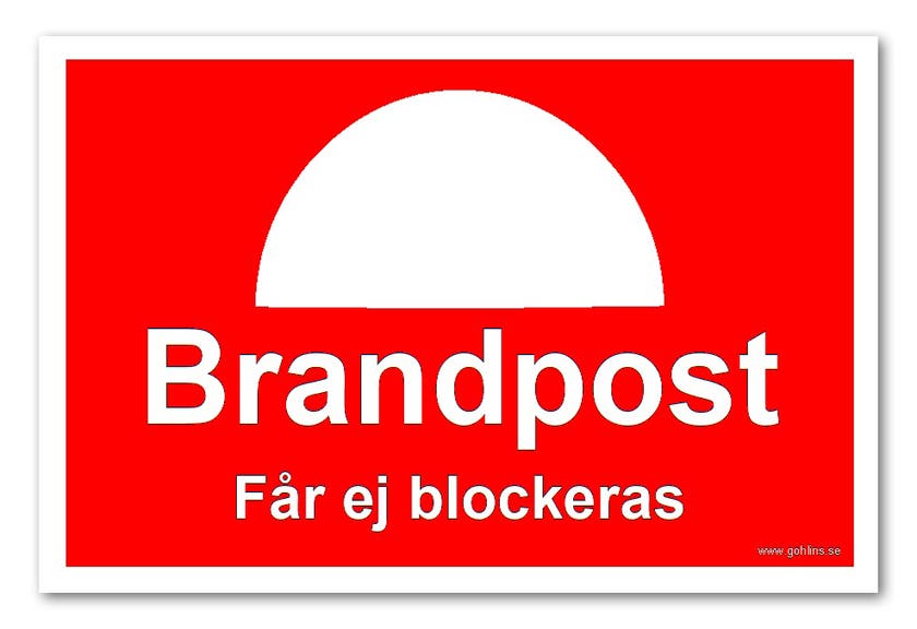 SKYLT "BRANDPOST FÅR EJ BLOCK" 297X210MM PVC A4