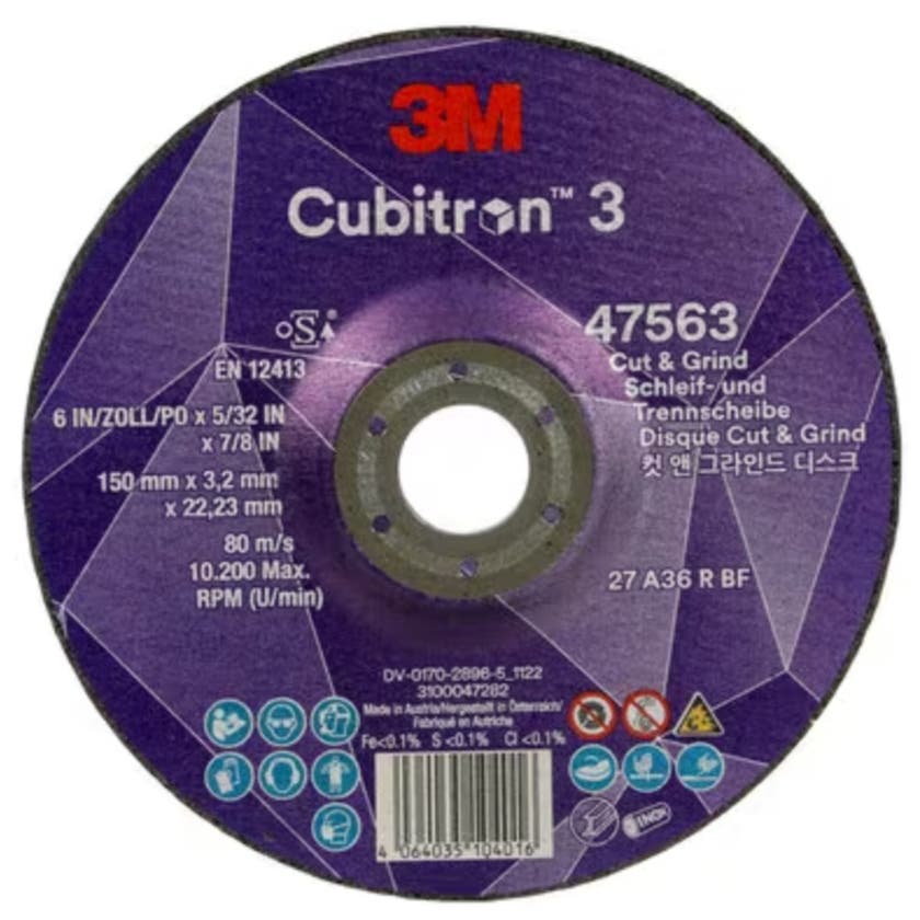 Cubitron 3 Cut and Grind Wheel , 47563, 36+, T27, 150 mm x 3.